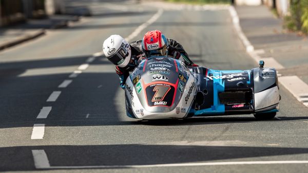 Ben Birchall and new passenger Kevin Rousseau during a tyre test at last year's Manx Grand Prix
