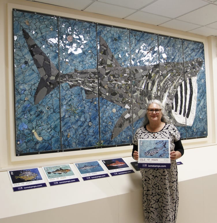 Kimmy McHarrie photographed with the collection beside her Basking Shark creation.