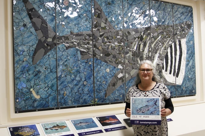 Kimmy McHarrie photographed with the collection beside her Basking Shark creation.
