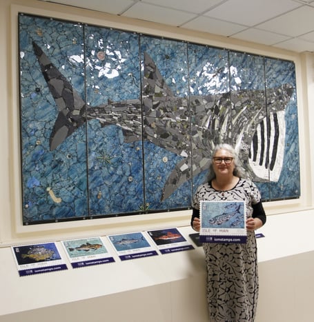 Kimmy McHarrie photographed with the collection beside her Basking Shark creation.