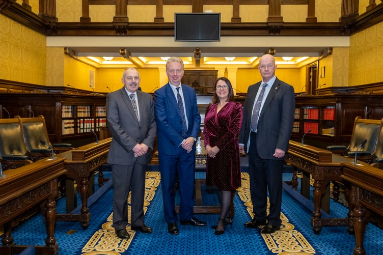 Treasury figures Andrew Smith MHK, Dr Alex Allinson MHK, Sarah Maltby MHK, Bill Henderson MLC
