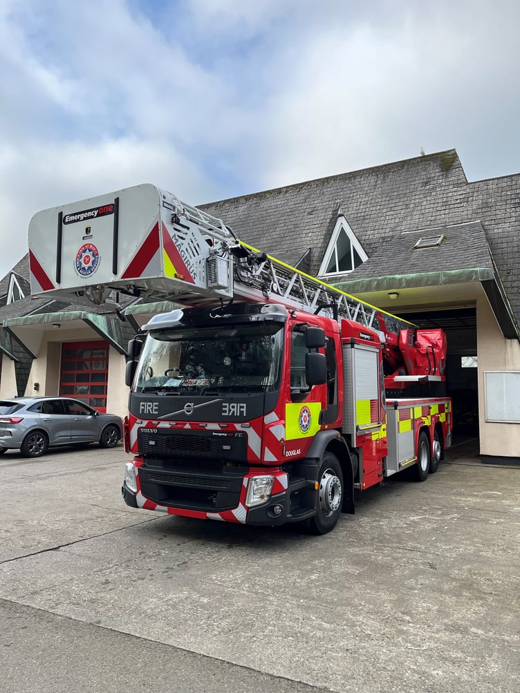 The new Magirus fire engine outside Douglas Fire Staation