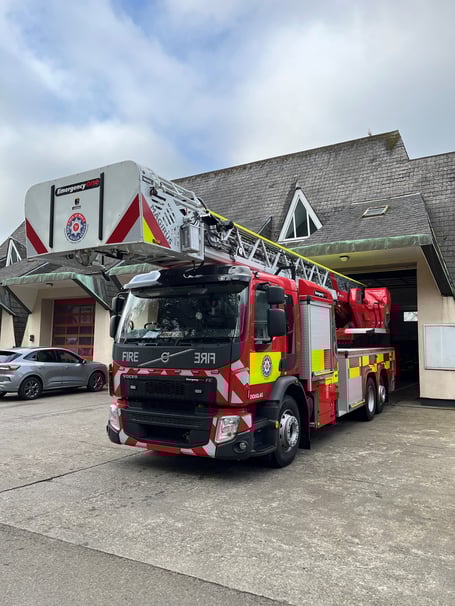The new Magirus fire engine outside Douglas Fire Staation