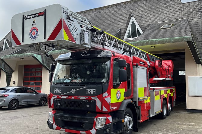 The new Magirus fire engine outside Douglas Fire Staation