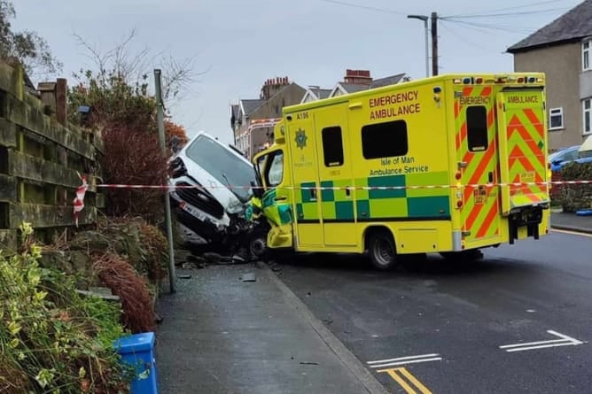 Scene of the collision involving an ambulance on Ballakermeen Road, Douglas