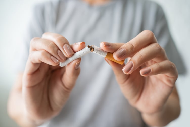 Young woman's hand break a cigarette close-up. smoking harm concept. World no smoking day.