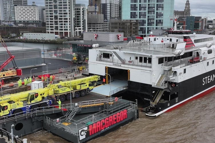 Manannan's berthing took place on Wednesday as part of the commissioning trial at the new ferry terminal