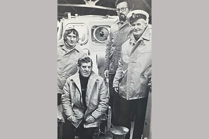 Photo of the lifeboat crew from 1970 who carried out the rescue (left to right) Peter Veale (mechanic) Pat Stowell, Harry Martland, and Bobby Lee (Coxswain). Harry is the only member still with us