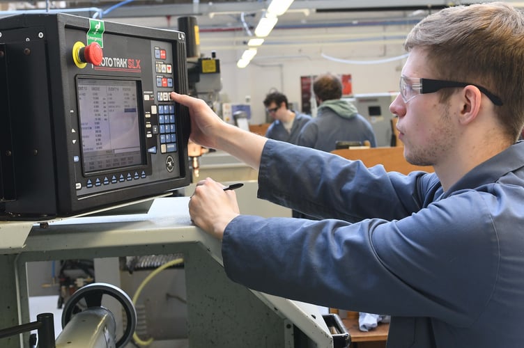 The 2024 UCM Skills Test: James Boyd, a second year Level 3 Engineering student, taking part in the CNC engineering challenge