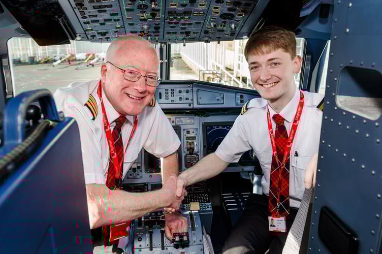 Stephen Thursfield with Loganair First Officer, Joe Haddock