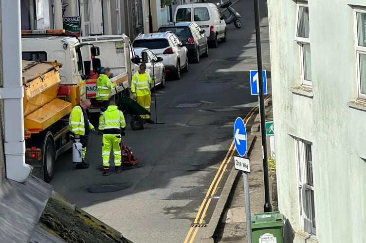 Pot hole patching appears to be underway on Port St Mary High Street