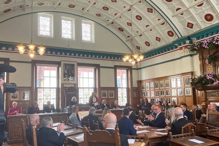 Inside Douglas City Hall's council chambers, where Queen Camilla gave her speech on behalf of King Charles