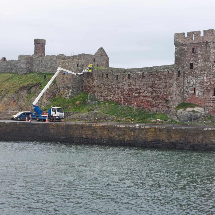 High level surveying being carried out at Peel Castle