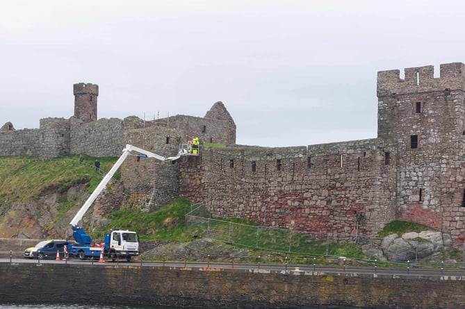 High level surveying being carried out at Peel Castle