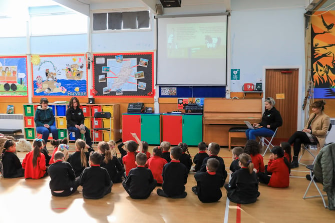 The Manx NFU visiting Anagh Coar Primary School to tell the Jelly and Oof story. Photo by Callum Staley (CJS Photography)