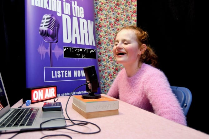 Evie Roberts, 14, hosts 'Talking in the Dark' podcast in a studio specially designed by her drama teacher at Ballakermeen High School