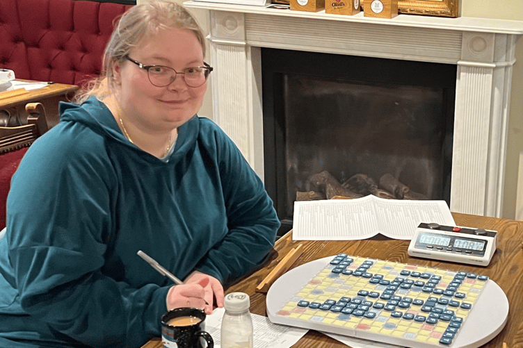 Countdown star Hazel Drury playing Scrabble in Douglas