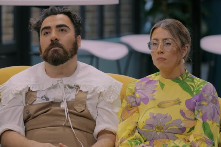 Roisin and Ben at the moment they are told they are safe on Interior Design Masters