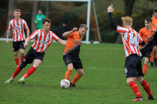 Ayre United's Christian Penswick (right) was the match winner for the Tangerines against Peel in the ECAP FA Cup semi-finals last weekend
