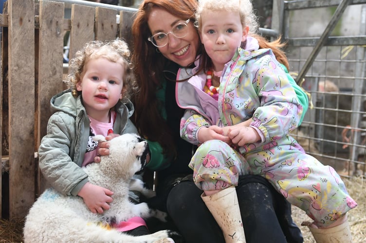 Lambing Live at Knockaloe Beg farm - Sadie Walster (2), Creena Mason and Primrose Castle (3) with new lambs