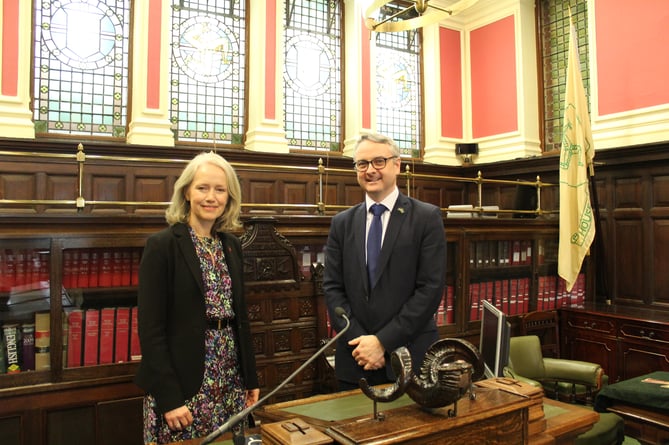 States of Jersey Deputy Kristina Moore with the Speaker of the House of Keys, Juan Watterson SHK