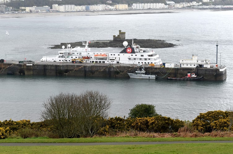 The Hutrigruten cruise ship Spitzbergen docked in Douglas Harbour
