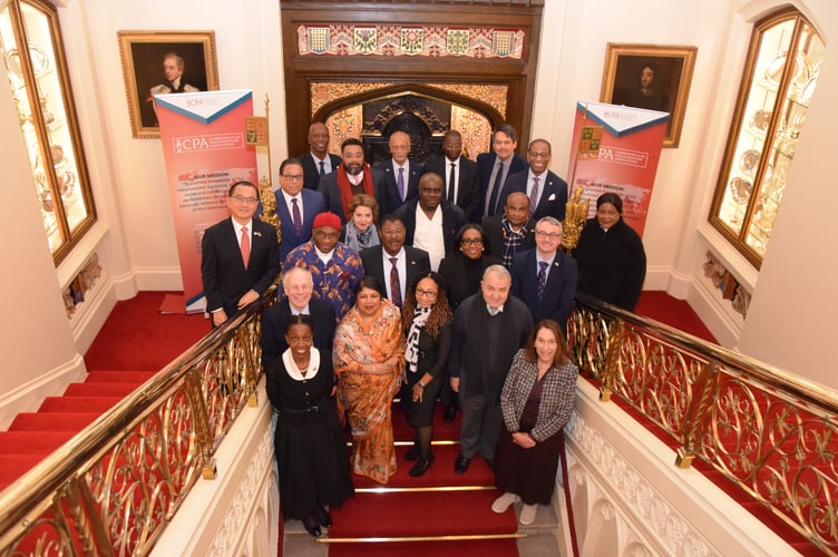 Speaker of the House of Keys, Juan Watterson SHK, second row furthest right, at the summit meeting of Commonwealth speakers and presiding officers hosted by Sir Lindsay Hoyle at the Palace of Westminster