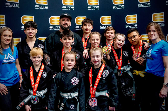 Summit Grappling Academy's junior squad with their medals at the 2024 Elite Junior UK National Championships in Wolverhampton