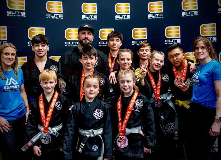 Summit Grappling Academy's junior squad with their medals at the 2024 Elite Junior UK National Championships in Wolverhampton