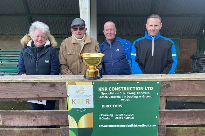 KNR Construction Ltd Mixed Doubles winners Elaine Moore and Glynn Hargraves (far right) with sponsors Keith Fearnley and Neil Clarke (Photo: Kim Hargraves)