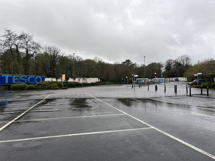 Flooding in Tesco car park on Lake Road this morning (Tuesday)