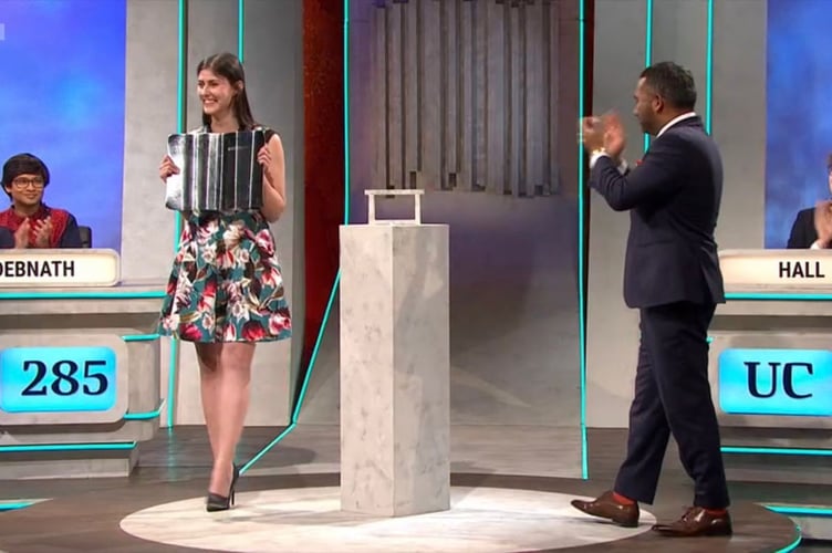 Suraiya Haddad, captain of the Imperial College London team, presented with the University Challenge trophy