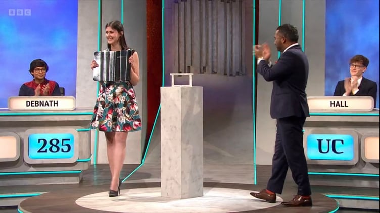 Suraiya Haddad, captain of the Imperial College London team, presented with the University Challenge trophy