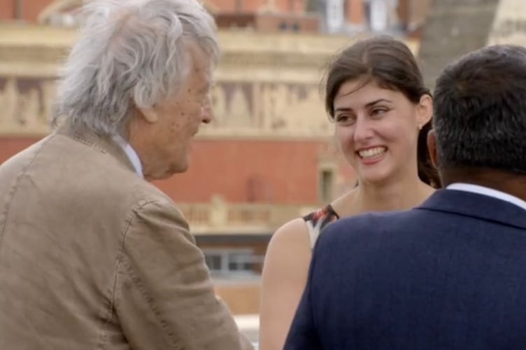 Suraiya being congratulated by playwright and screenwriter Sir Tom Stoppard