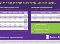 Conister Bank’s Fixed Term and Notice Account Savings Rates