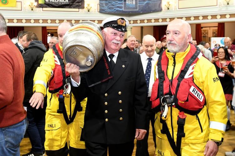 The official opening of the 2024 CAMRA Isle of Man Beer and Cider Festival in the Villa Marina Royal Hall - the festival was opened by Captain Stephen Carter, supported by members of Douglas RNLI lifeboat station