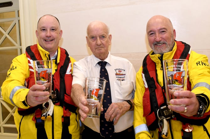 The official opening of the 2024 CAMRA Isle of Man Beer and Cider Festival in the Villa Marina Royal Hall - pictured left to right: Edward Bennett, Peter Cain (president of Douglas RNLI) and Tony Randle