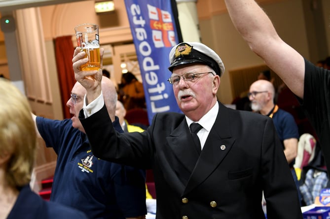 The official opening of the 2024 CAMRA Isle of Man Beer and Cider Festival in the Villa Marina Royal Hall - the festival was opened by Captain Stephen Carter, supported by members of Douglas RNLI lifeboat station