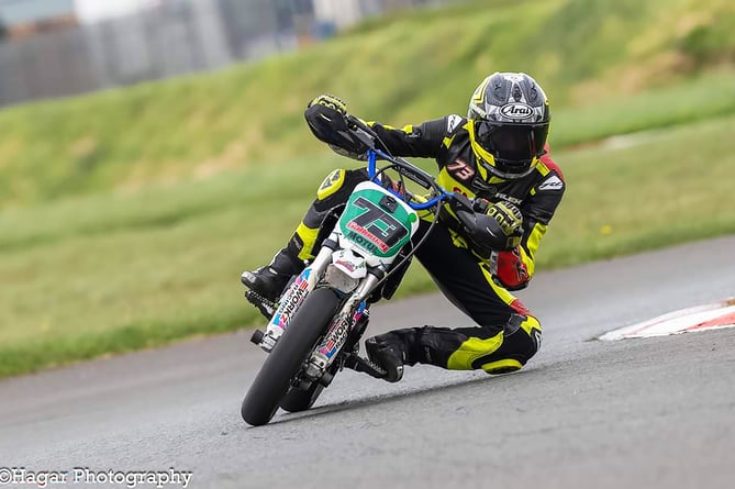 Alex Galloway in action in the pitbike 140cc at the JCK Kart Track on Sunday (Photo: Hagar Photography/John Faragher)