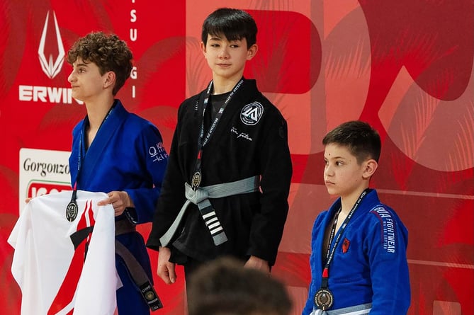 Alan Greenhalgh on the top step of the podium at the BJJ Italia North Italian Cup last weekend