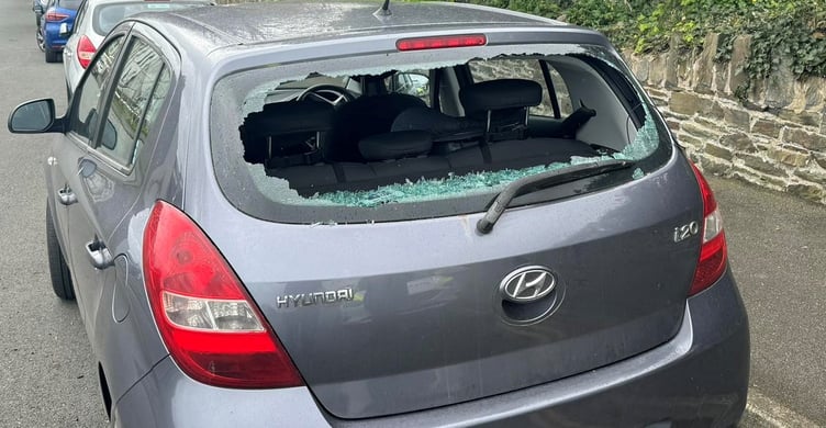 Damage to a car on Upper Dukes Road, Douglas