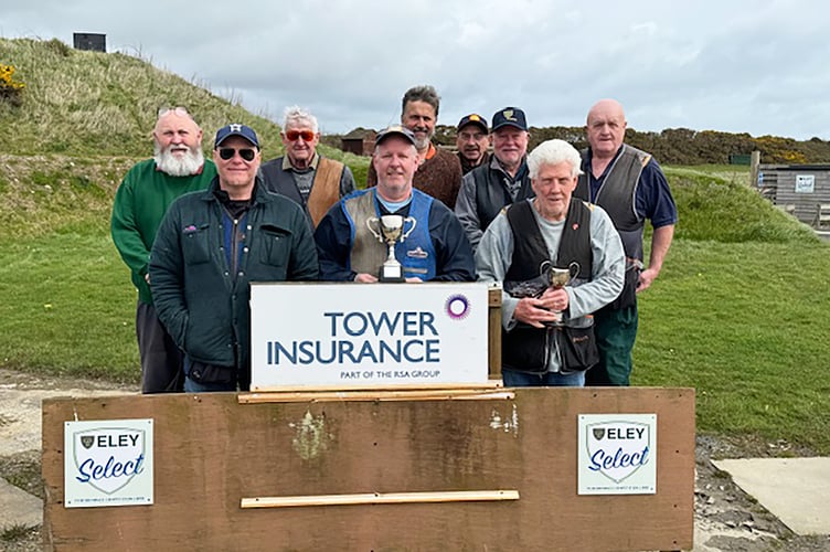 Prizewinners in the IoM Goats Highgun Cup competition at Meary Veg on Sunday, with winner Phil Ward holding the trophy