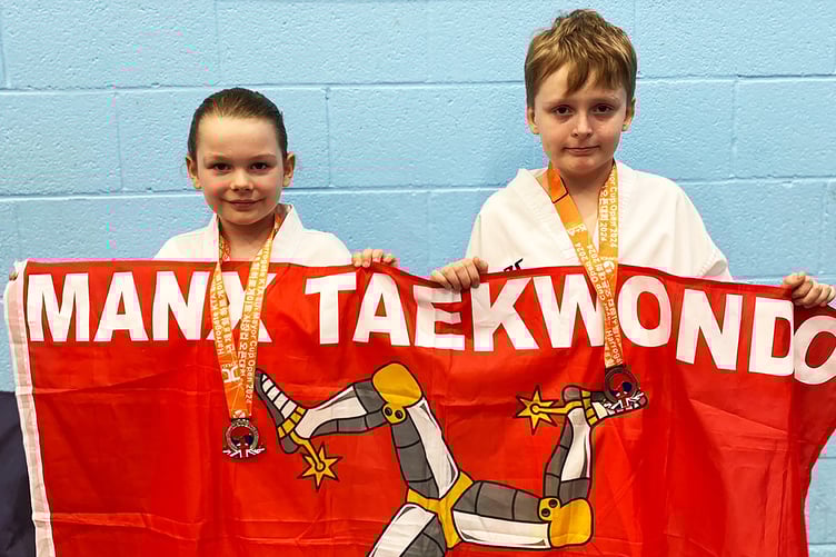 Finlo Barratt (left) and Robert Corrin fly the Manx flag in Yorkshire