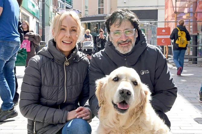 Public opinions on inflation and the cost of living crisis - Clare Fitzpatrick (Douglas) and Bill Boukouvalas (Douglas) with Teddy the golden retriever