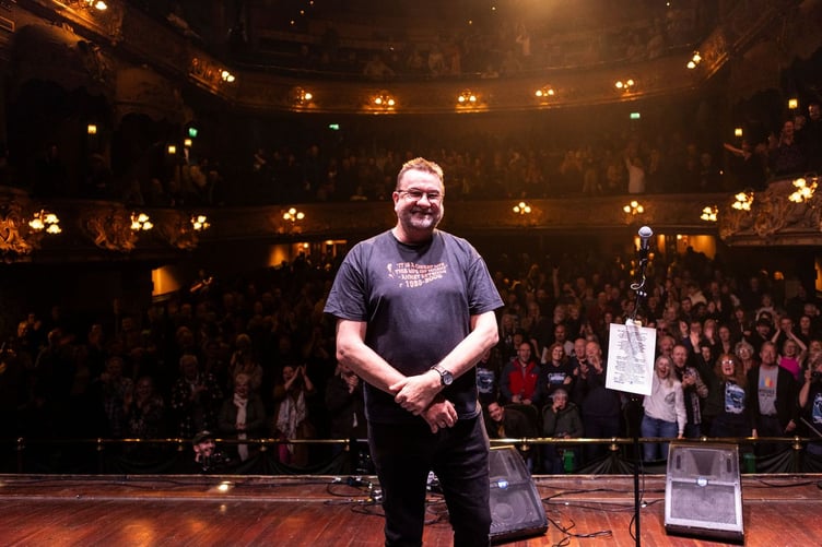Music promoter Lenny Conroy speaks at the final gig he has organised with Davey Knowles at the Gaiety Theatre
