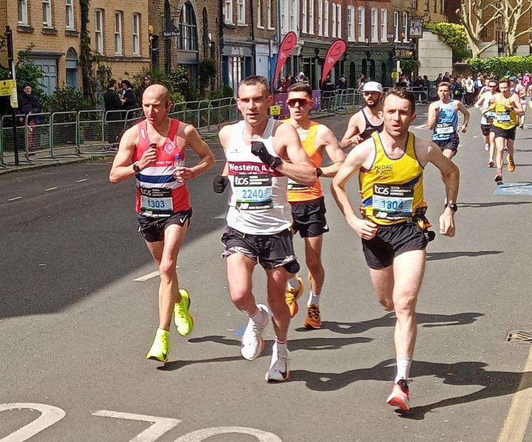 Paul Atherton (centre) in action at the London Marathon