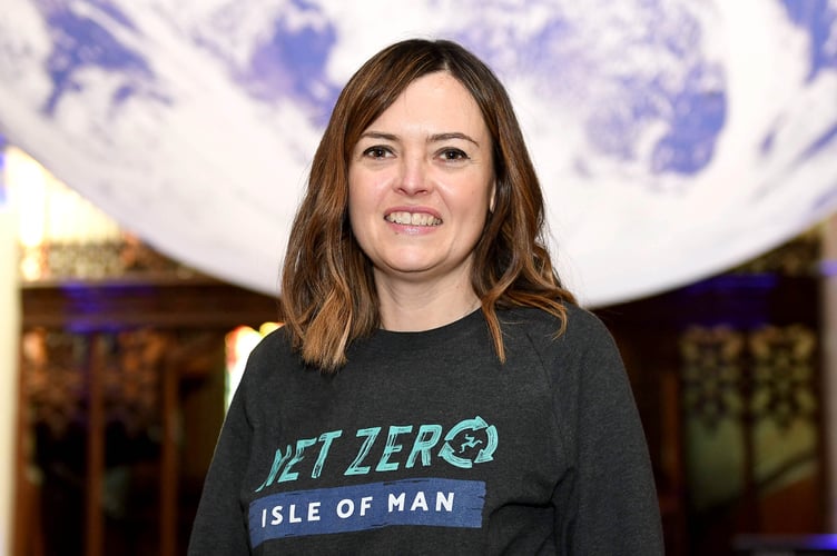 Gaia, an illuminated globe installation by UK artist Luke Jerram, at St Thomas' Church in Douglas - pictured is Aly Lewin of Net Zero Isle of Man