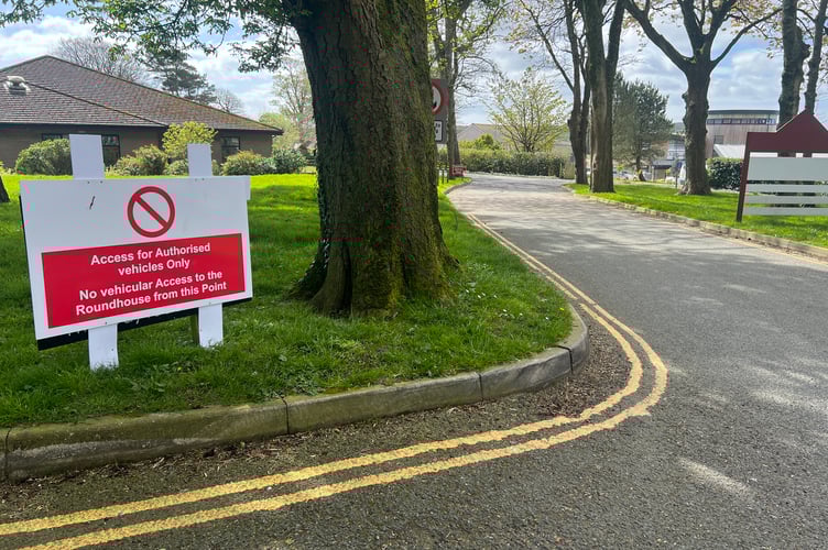 Signage in place on Noble's Hospital grounds stating that no vehicular access is allowed to the Roundhouse facility