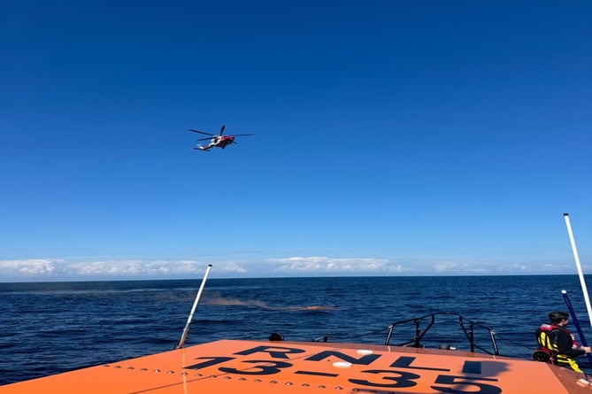 HM Coastguard helicopter seen from Peel Lifeboat ‘Frank and Brenda Winter’