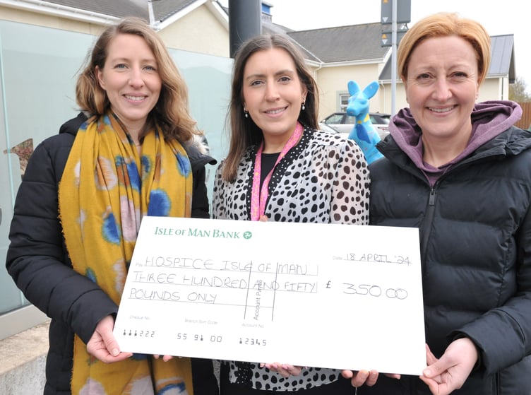 Amy Howse (left), sound therapist and yoga practitioner at Soundology, presents a cheque for £350 to Sarah Cubbon (centre), Community Fundraiser at Hospice Isle of Man. On the right is Wendy Ranft-Gerber, a qualified health and cancer coach and specialist yoga for cancer teacher who owns and runs Health & Balance. The money raised was from a free health and wellbeing class held at Crosby Methodist Church Hall in support of World Cancer Day.